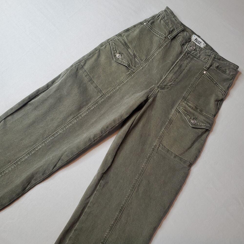 PAIGE Olive Green Cropped Ankle Utility Jeans